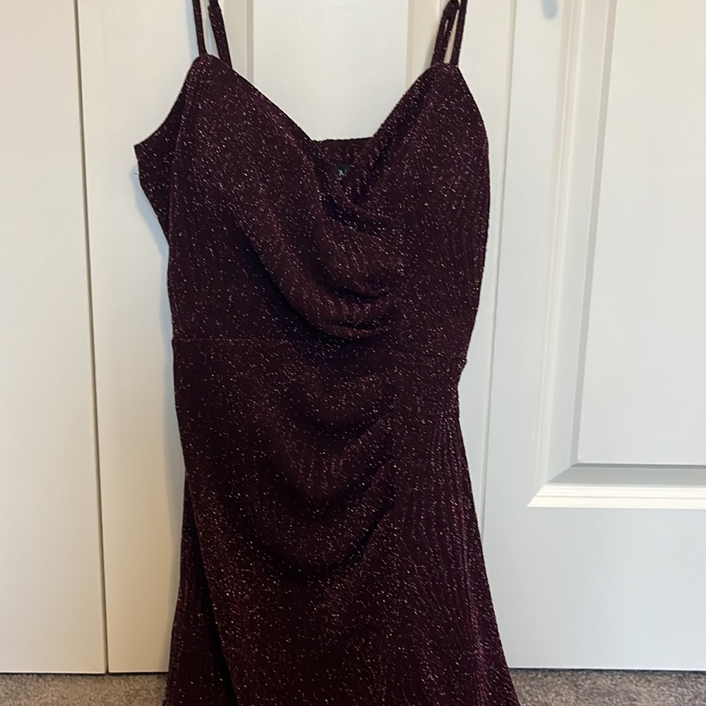 Burgundy Sparkly Mini Dress - Picture 2 of 9